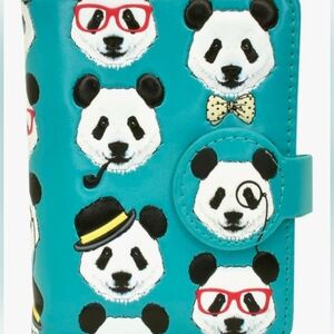 Shagwear Small Wallet Premium Vegan Leather Panda Repeat Teal Purse Clutch Bag